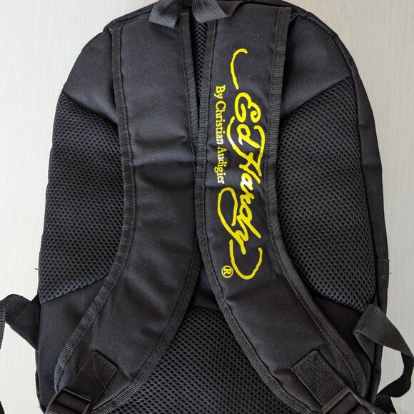 Ed Hardy by Christian Audigier Y2K Backpack Black & Yellow Bulldog Graphic - Picture 2 of 11